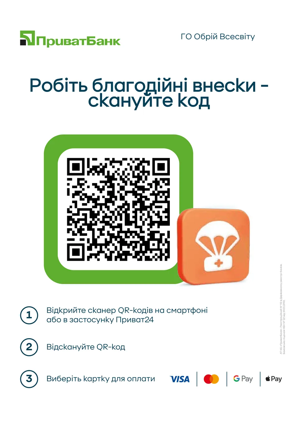QR-код для благодійного внеску через Приват24