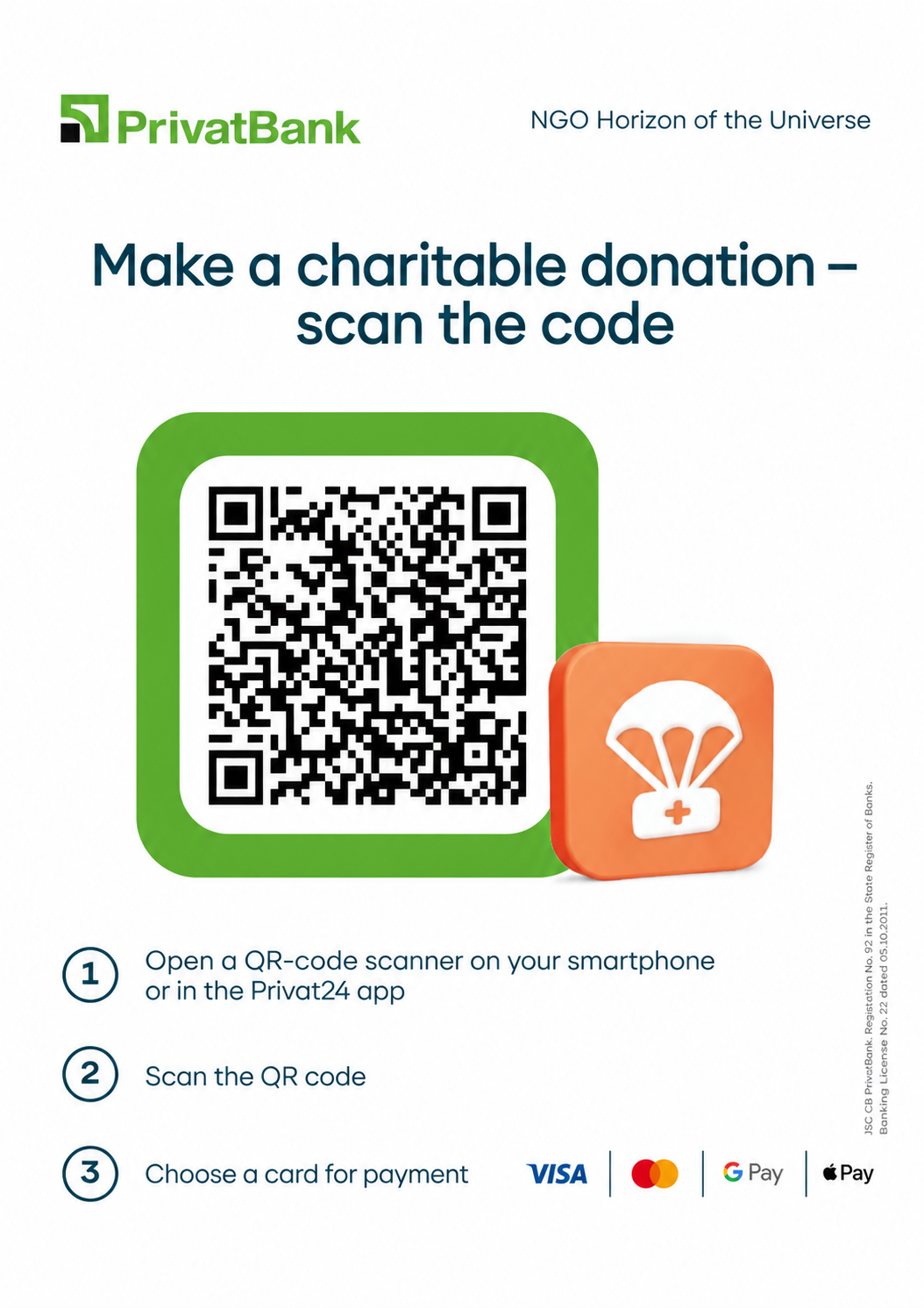 QR code for a donation via Privat24
